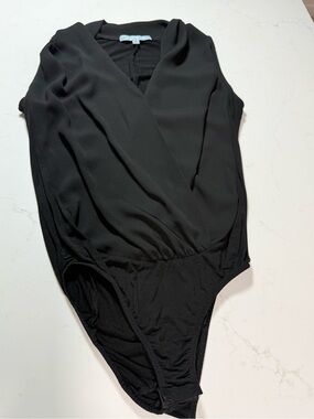 ANTONIO MELANI Black Sleeveless Faux-Wrap Bodysuit